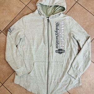 Harley-Davidson Green Zip-Up Light Weight Hooded Sweatshirt w/Bling - Size Large